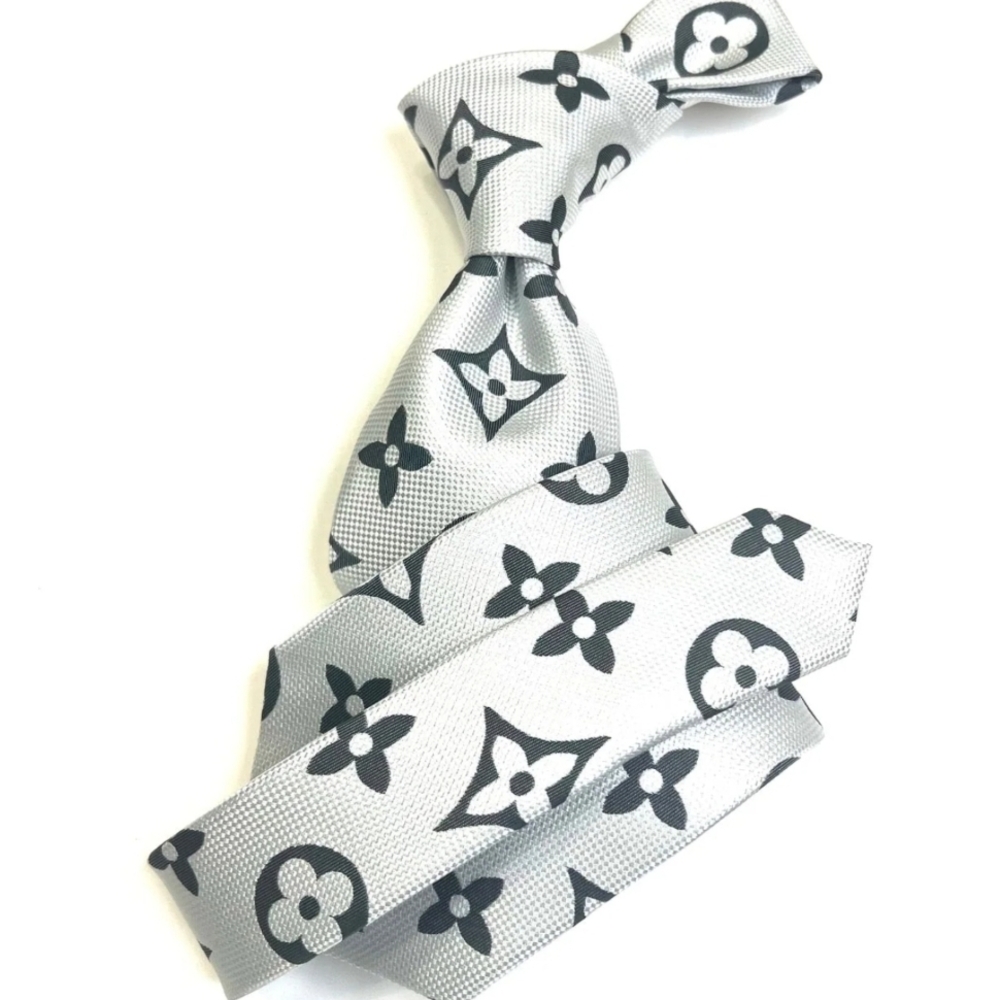 Louis Vuitton Gray and Black Monogram Tie